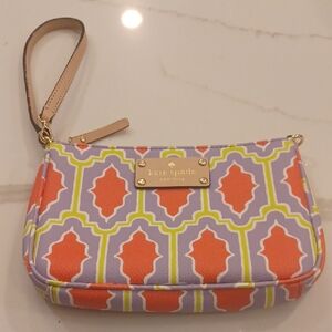 Kate Spade Vibrant Orange and Purple Cabana Tile Print Wristlet